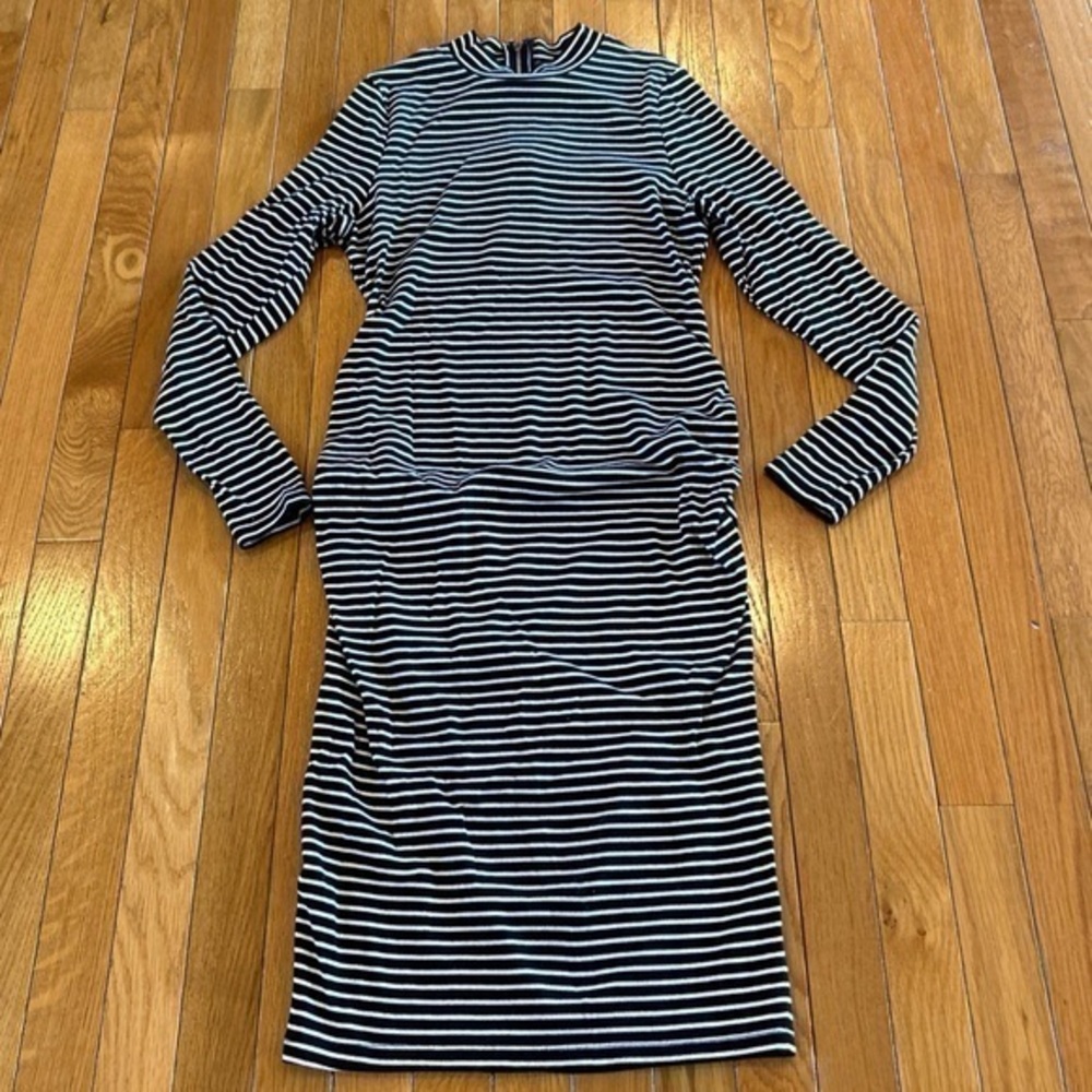 Motherhood Maternity Long Sleeve Bodycon Stretch Dress Size Medium Black & White